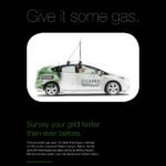 A car with an aerial on the roof and a hadline saying 'Give it some gas.'